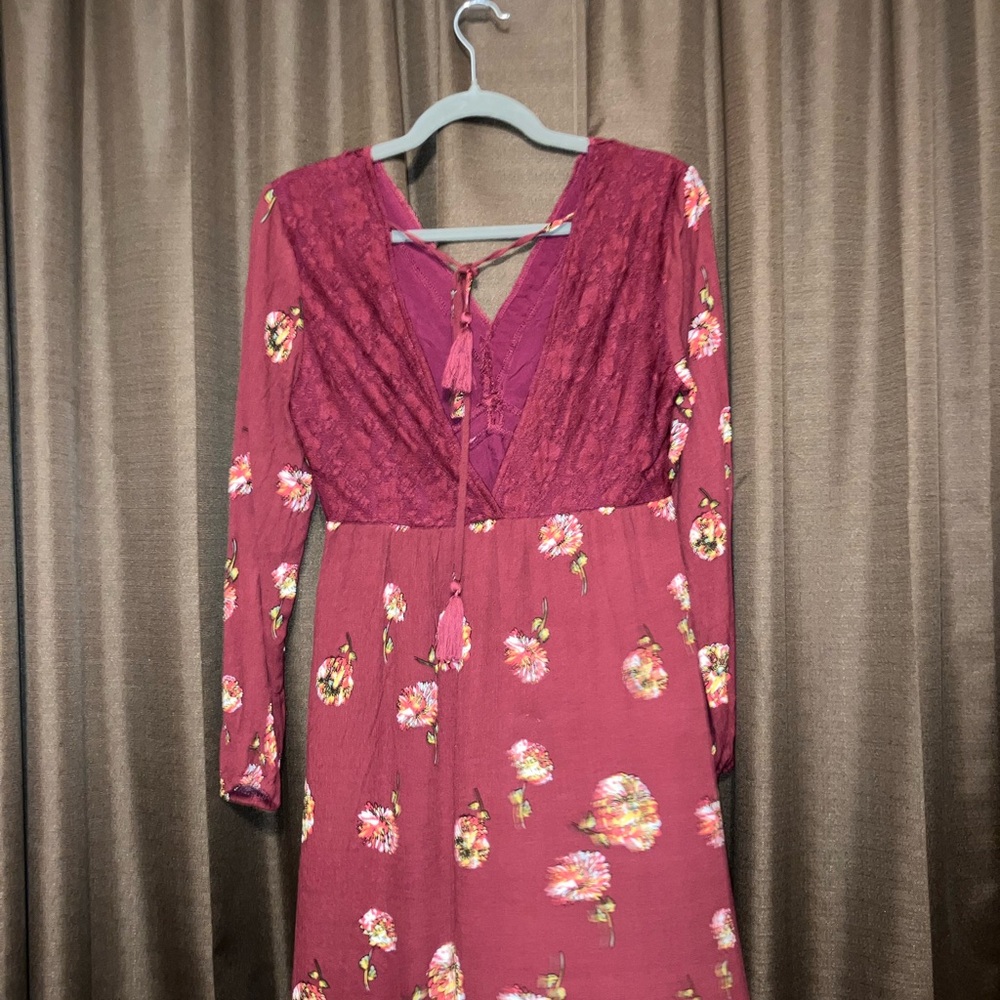 Altar’d State Cranberry Floral Double V Dress - Picture 3 of 6